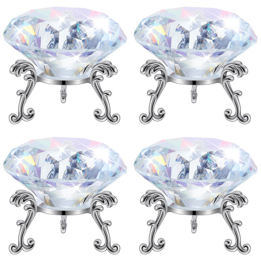 4 Pcs 60mm(2.36 in) Large Crystal Diamond Paperweight with Stand Jewels Wedding Decorations Centerpieces Home Decor, 60mm, Clear