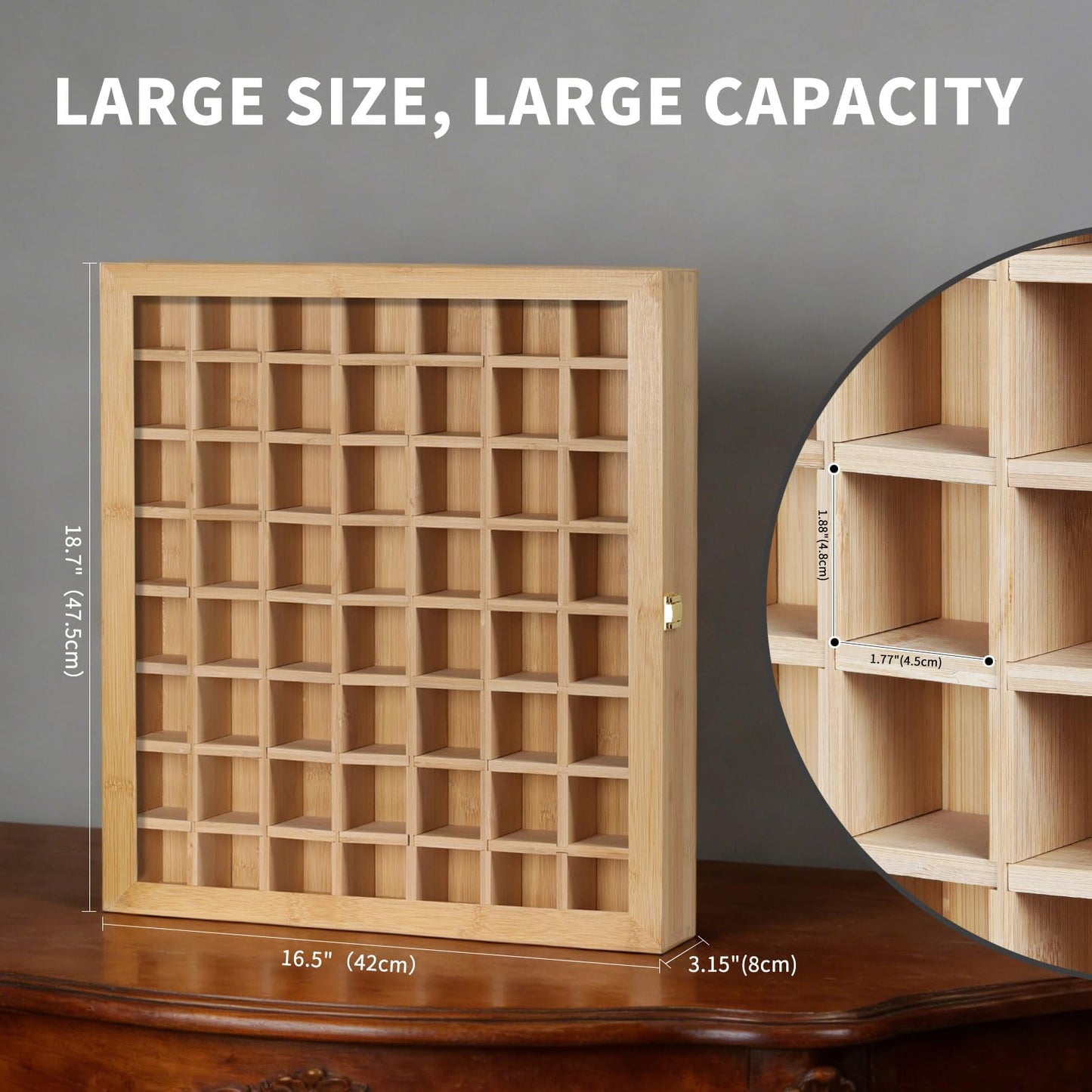 AUTOARK Adjustable Rock Display Case with 56 Compartments,Bamboo Wood Large Rock Collection Box for Crystals Minerals Stones Storage and Display,Large,AHK-064