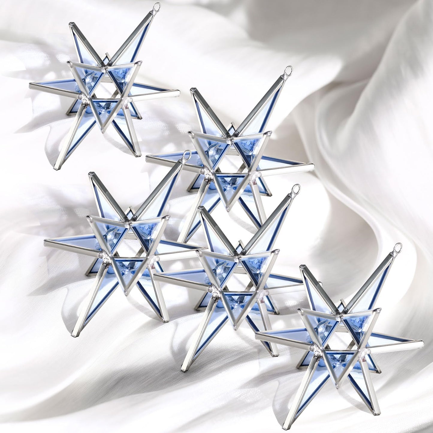 Leinuosen 6 Pcs Christmas Bethlehem Star Ornament for Christmas Tree 3.14 Inch Stained Glass Hanging Decoration 3D Xmas Tree Ornaments Home Decor Gift