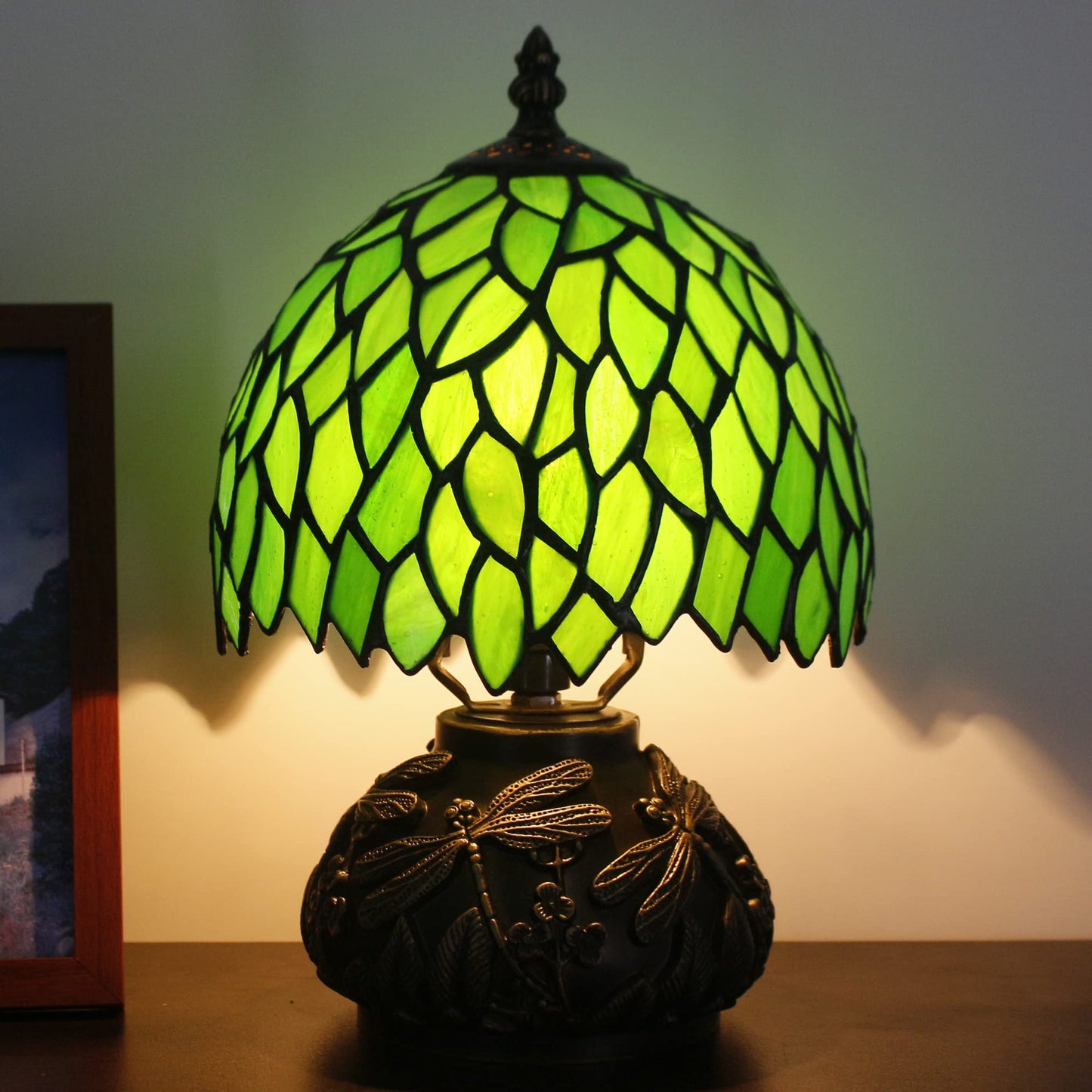 Small Tiffany Lamp Mini Stained Glass Table Lamp Green Wisteria Leaf Style