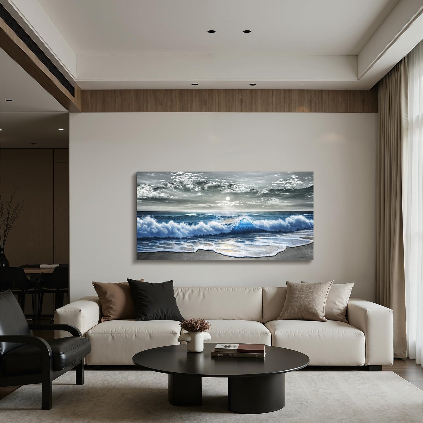 imjiayu Large Wall Art, Beach Wall Art, Coastal Wall Decor, Blue Wave Big Picture, Ocean Landscape Art Prints, Modern Nature Paintings for Living Room Bedroom Hallway Office Home Decoration 24"x48"