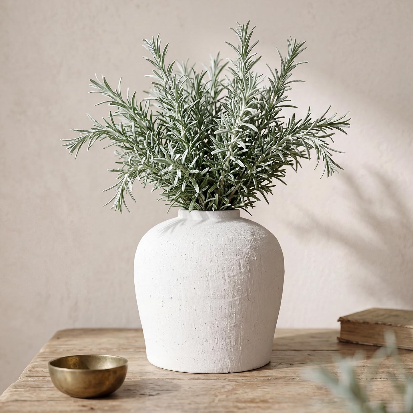 Jaxoriel Large White Ceramic Vase - 10.6 Inch Rustic Farmhouse Flower Vase for Home Decor, Minimalist Tall Vases for Living Room, Dining Room, Holiday & Weddings (White-Base 9.05'')