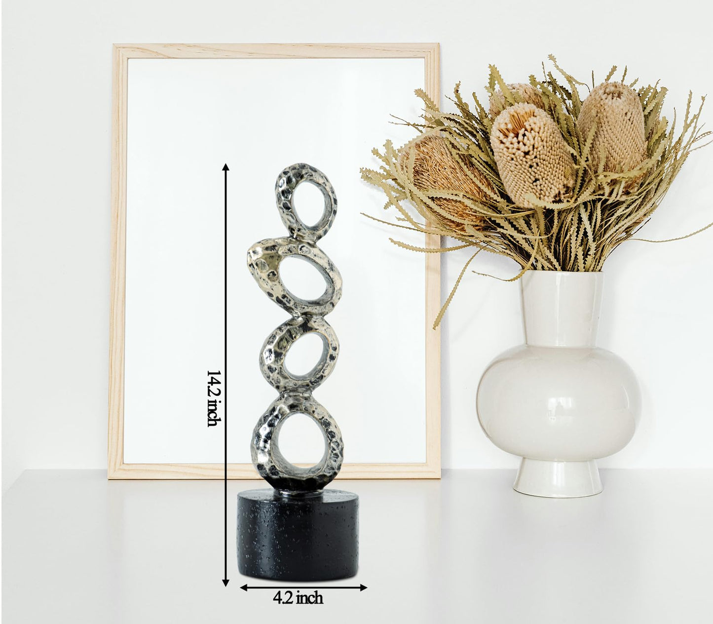 GABROC Modern Abstract Resin Sculpture - Irregular Gold Oval Rings with Black Cylindrical Base for Elegant Home & Office Decor