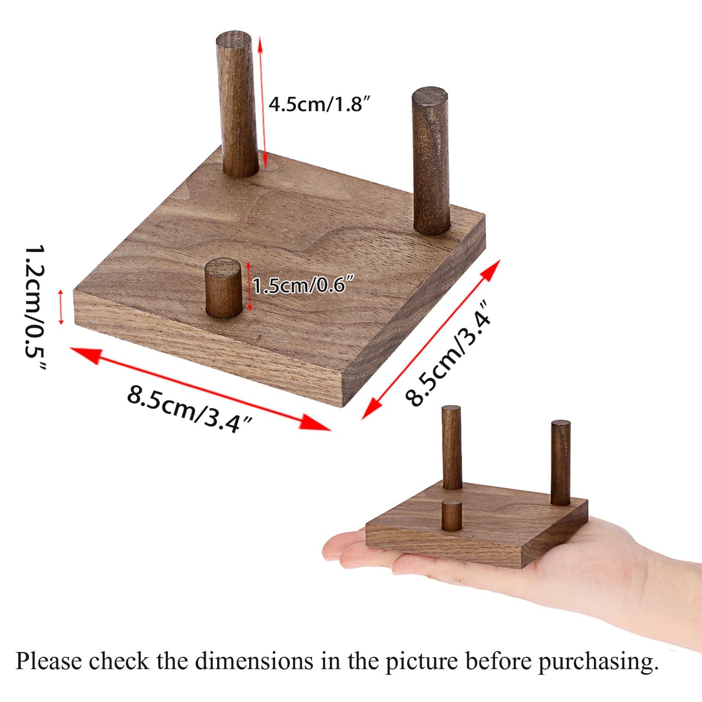 Hipiwe Rock Display Stand Three-Peg Display Easel Stands Walnut Wooden Crystal Rock Holder for Fossil Coral Geodes Rock Mineral Agate, Crystal Display Stand with Square Base, Large