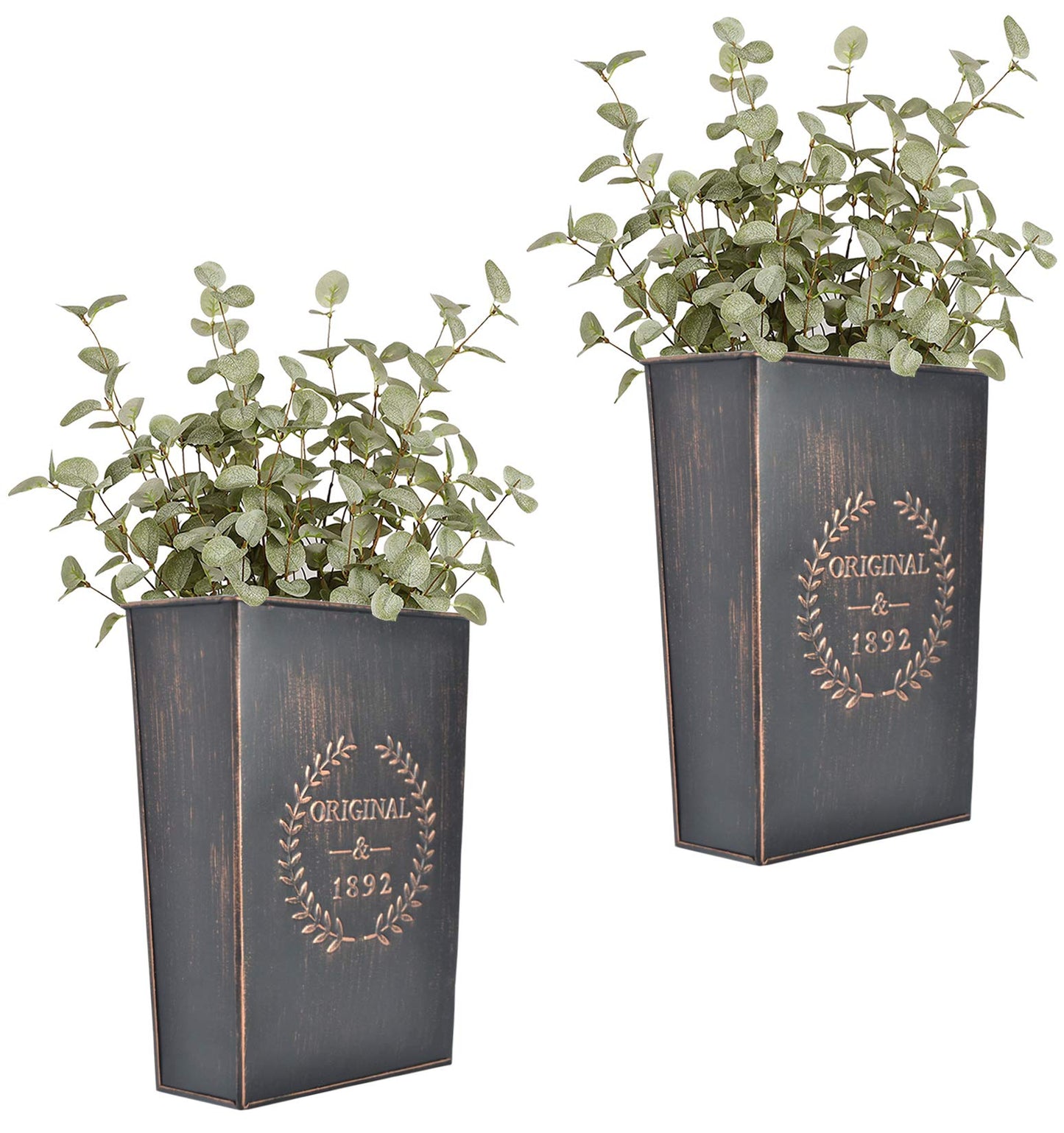 LESEN Rustic Metal Wall Planter Country Home Hanging Wall Vase Pocket for Plants or Flower Indoor or Outdoor Farmhouse Wall Decor,Set of 2