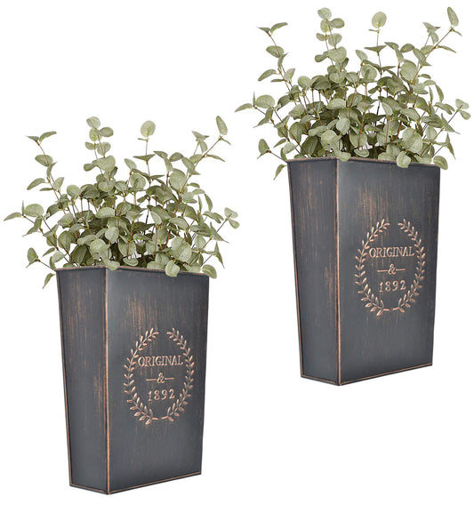 LESEN Rustic Metal Wall Planter Country Home Hanging Wall Vase Pocket for Plants or Flower Indoor or Outdoor Farmhouse Wall Decor,Set of 2