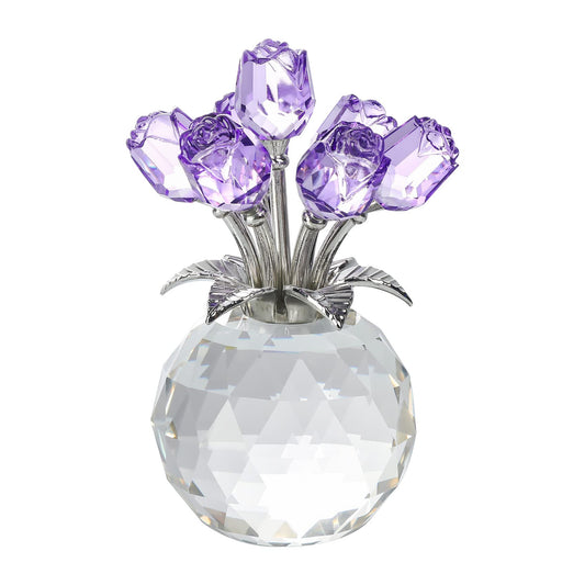 Purple Rose Flower Crystal Figurine with Vase, Bouquet Flowers Ornament Gifts for Wife Girlfriend Women , Handmade Crystal Flower Collectible Home Table Decor for Valentine's Day Wedding Anniversary