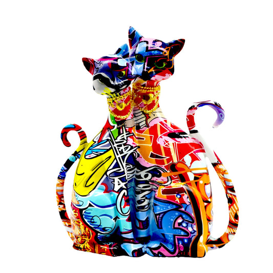 IDORTYBB Graffiti Egyptian Cat Statue Kitty Sculpture Animal Art Figurine Home Decor Decoration for Living Room Bedroom Book Shelf Cabinet Desk Table Top Centerpieces Ornaments (Multi A)