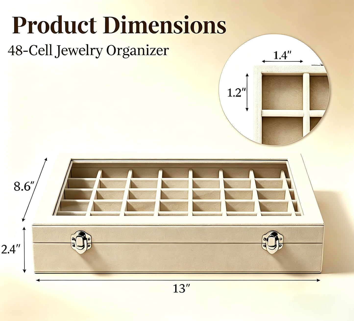 Pazpsar 48 Grid Velvet Jewelry Tray Organizer with Transparent Lid, Stackable Display Case for Ring Earring Necklace Pendant Brooch Storage,Anti-Scratch Clear Cover Jewelry Holder for Women Girls