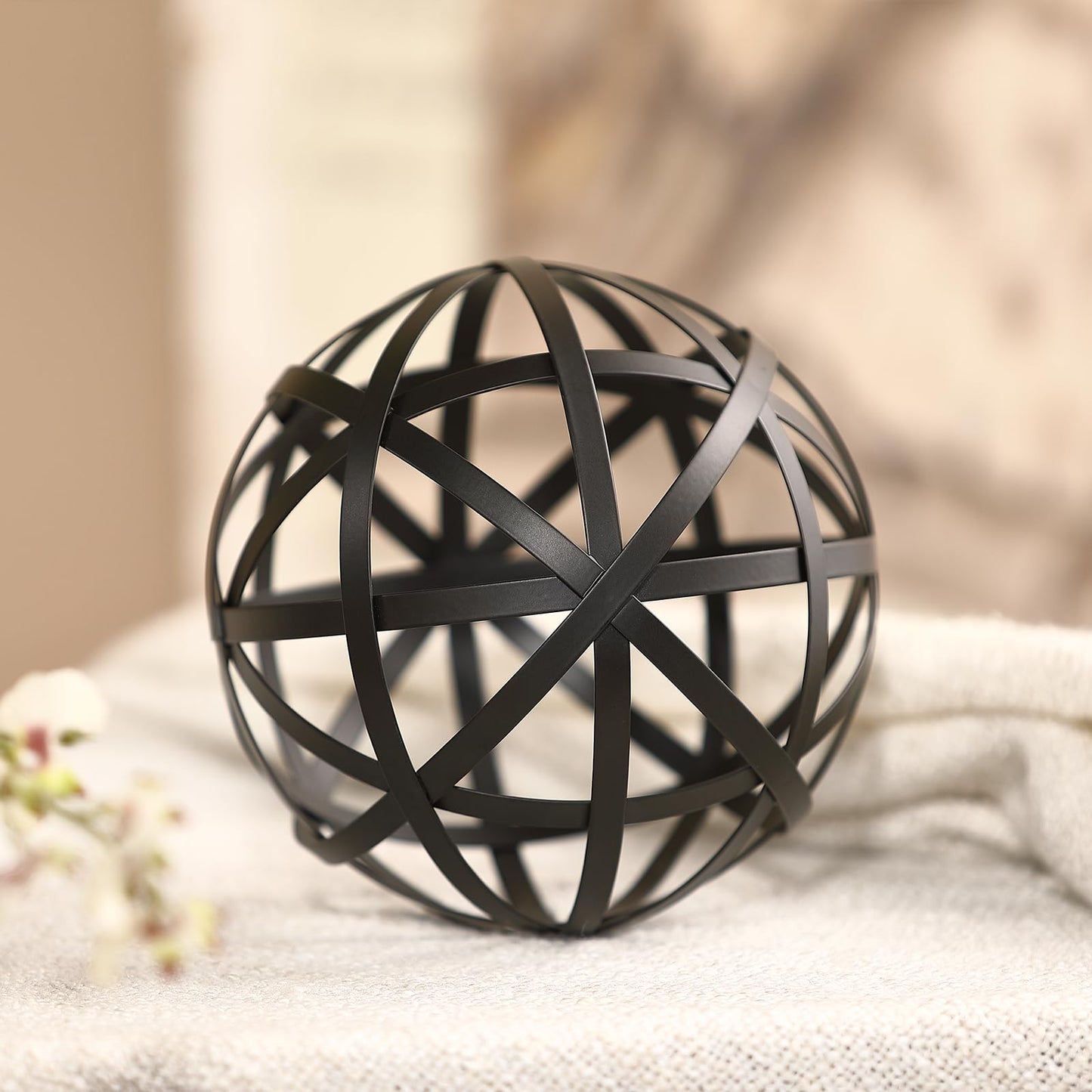 MOCOME 6.2" Black Metal Decorative Sphere - Home Decor Centerpiece & Coffee Table Accent