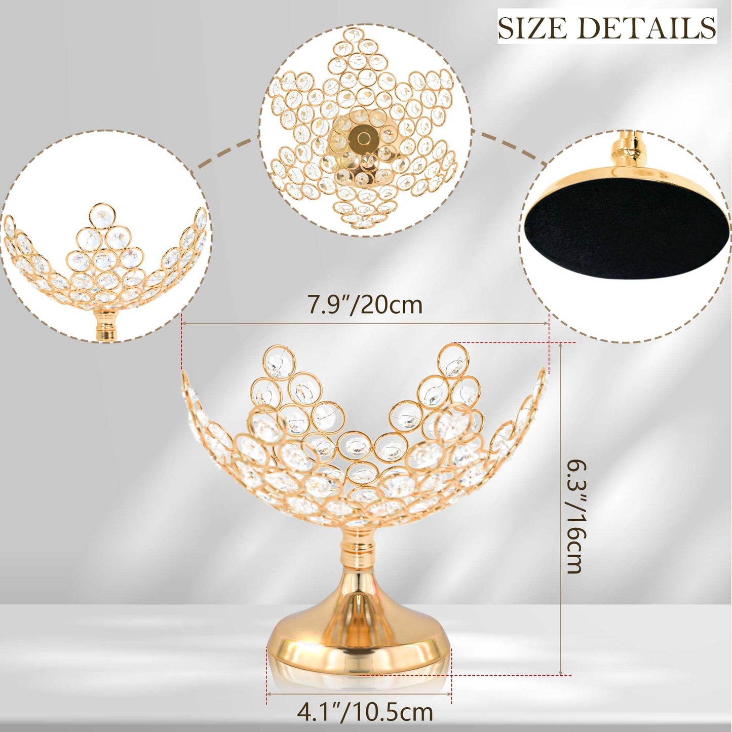 kolnlala 2Pcs Crystal Floral Candy Bowl/Decorative fruit plate - Elegant Metal Frame Centerpiece, Fruit Plate & Nut Tray for Home Decor, Holiday, Wedding, Party Table Decorations (2, Gold)