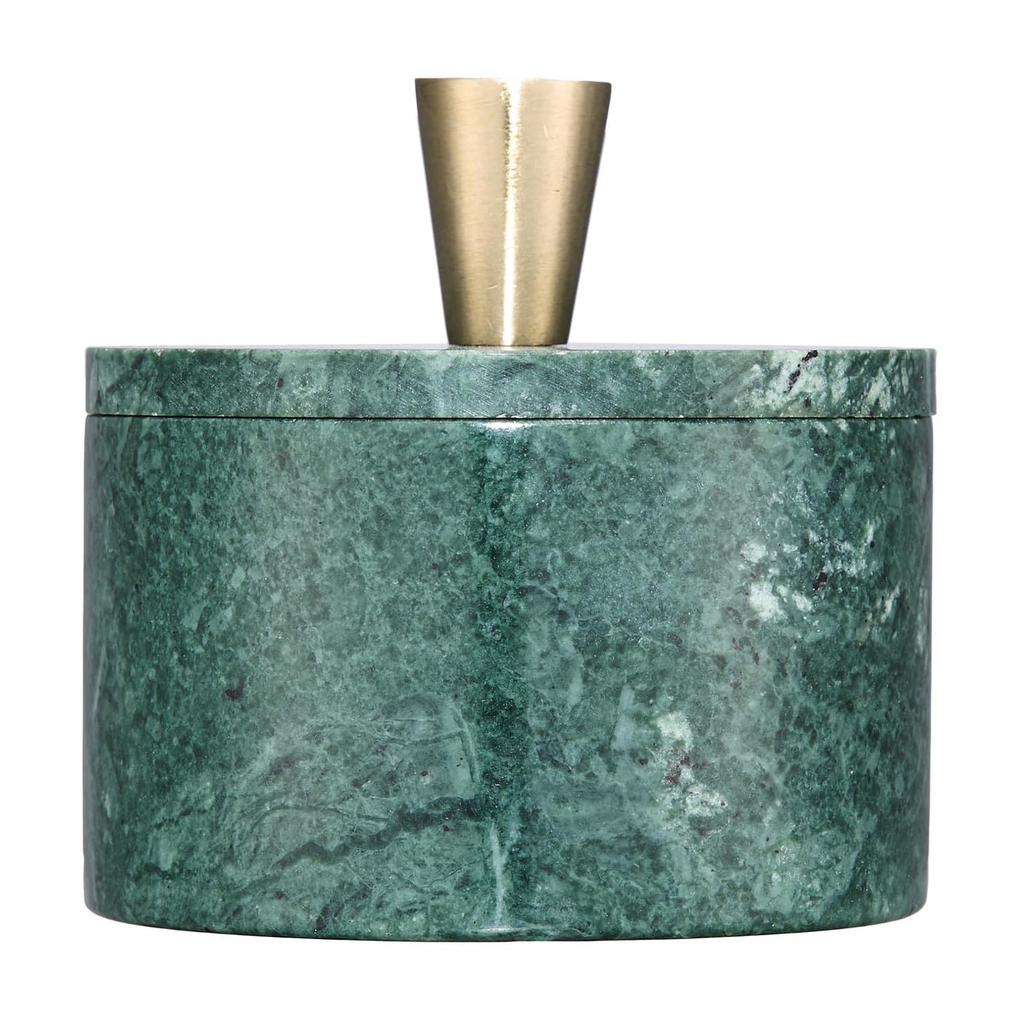 Queenza Green Marble Salt Cellar with Lid & Brass Knob - Natural Marble Spice Container for Kitchen Countertop, Gourmet Salt Holder, Small Decorative Storage Box, Gift for Home Chef
