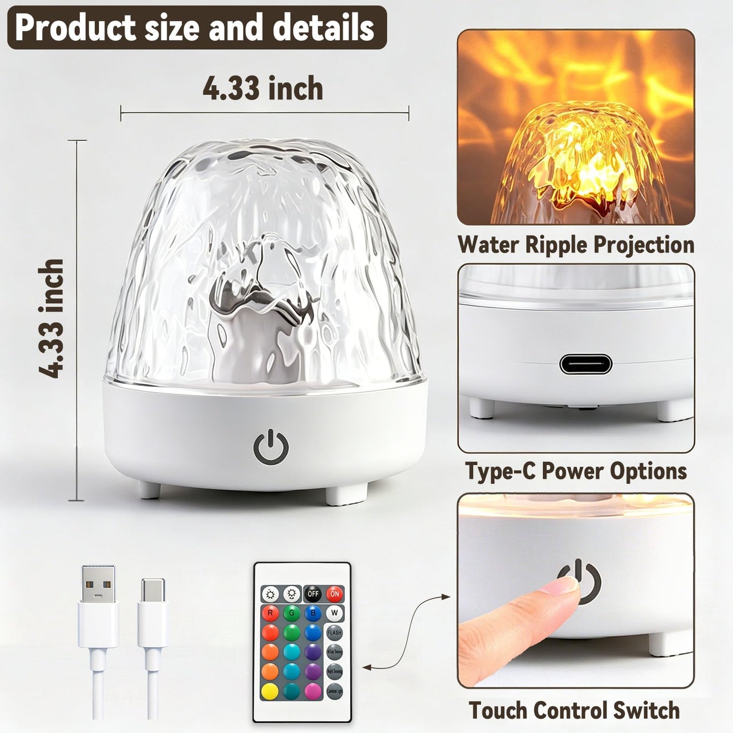 HURODEN Ocean Wave Projector Light with Remote Control, Water Ripple Aurora Projection Lamp Night Lights LED Ambient Mood Lamp Dynamic Lighting Effect for Bedroom Home Ceiling Decor