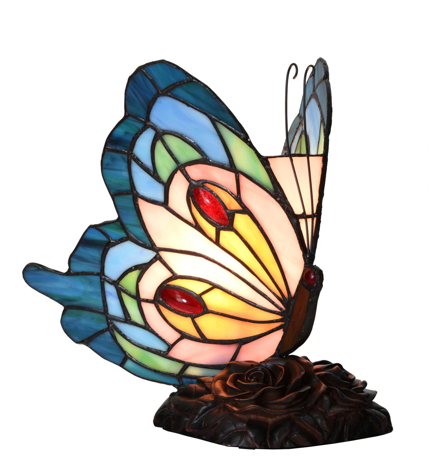Yodimust Tiffany Style Blue Pink Butterfly Table Lamp