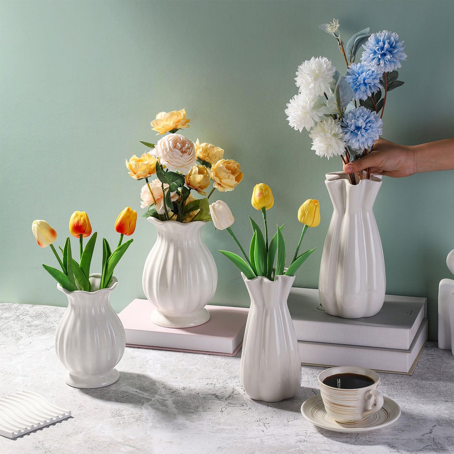 Unique Lotus Designed Ceramic Modern Decorative Bouquet Vases Minimalism Flower Vases for Office Living Room Cabinet Wedding Decorations - 7.8’’