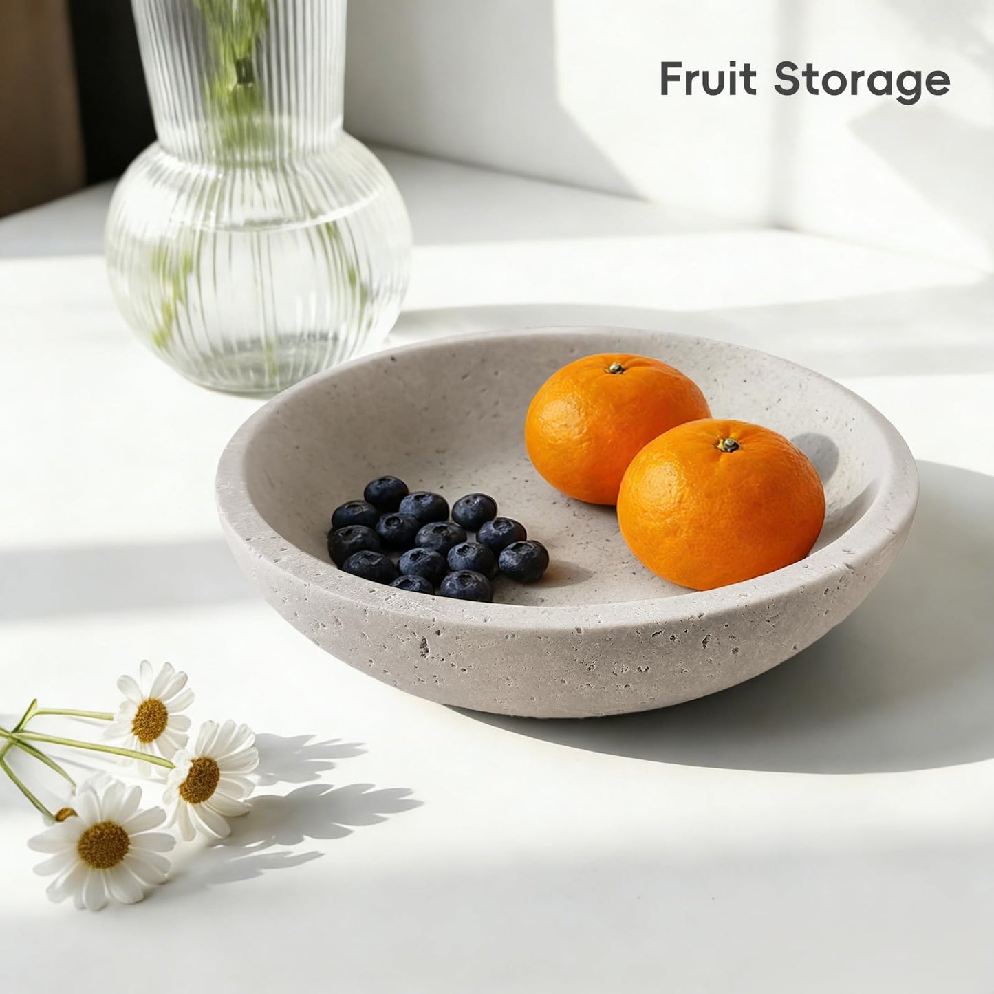 SZGYCSM Decorative Bowl,Travertine Bowl Modern Key Bowls for Entryway Table, Pedestal Bowls for Dining Table Center,Living Room, Kitchen Decor Modern Home Decor Marble Bowl (7.8 Inch)