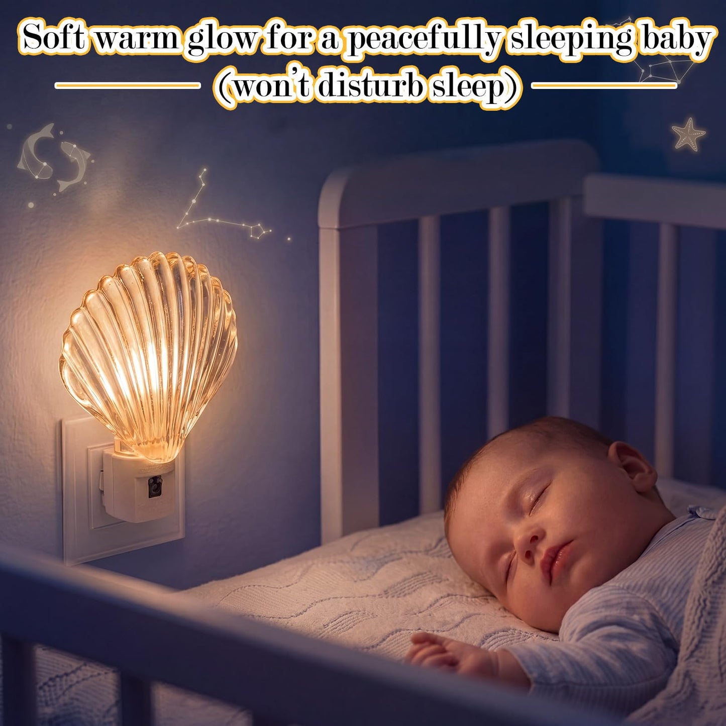 Ropoloogy 1 Pcs Coastal Night Light LED Night Lighting Plug into Wall with Light Sensor Sea Bathroom Decor Ocean Glass Rotating Nightlights White Soft Lighting for Home Hallway Bedroom (Seashell)