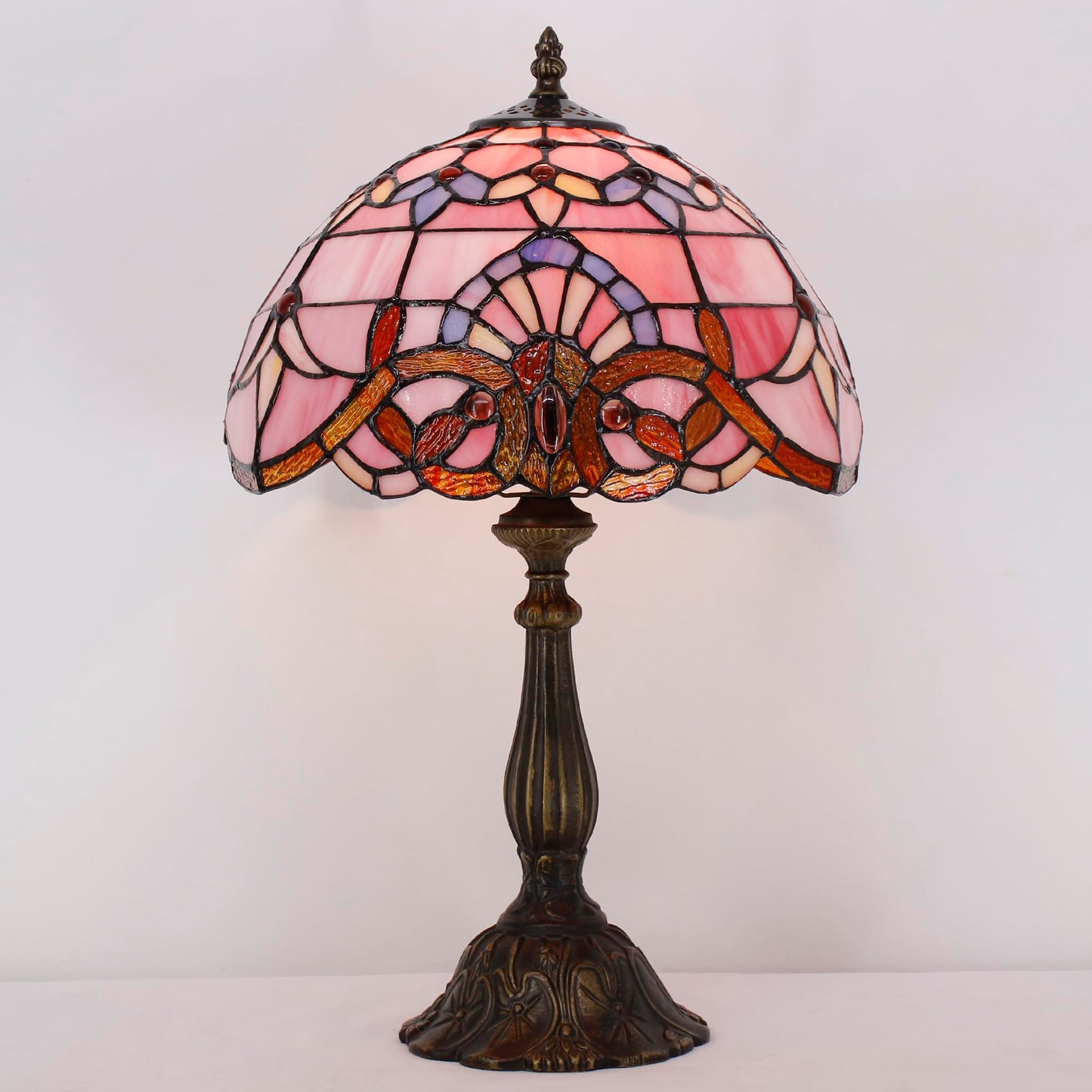 L-Juicwe Tiffany Lamp Touch Control Table Lamp Pink Stained Glass Desk Lamp 12X12X19 Inches Baroque Style Reading Light