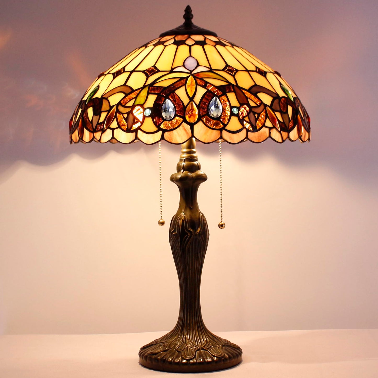 WERFACTORY Tiffany Style Table Lamp Colorful Stained Glass Bedside Lamp 24"