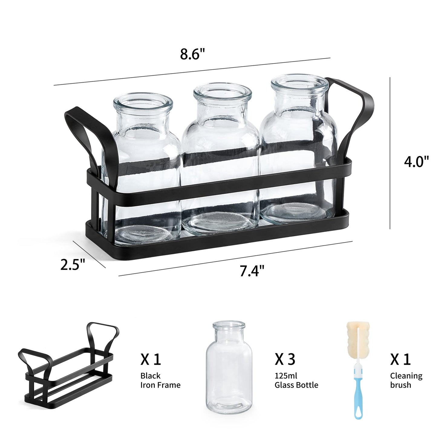 Mkono Propagation Stations with Metal Stand, Desktop Plant Terrarium Glass Planter Vase for Hydroponic Plants Flower Cutting Home Office Garden Decor Plant Lover Gifts, 3 Jars