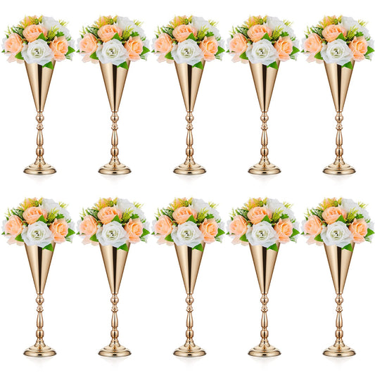Amylove 10 Pcs Wedding Centerpieces Tall Vases - 21.7 Inch Gold Crystal Geometric Flower Stand, Elegant Table Decor for Wedding Reception, Party, Banquet, Hotel Decorations (16.5 Inch,Classic)