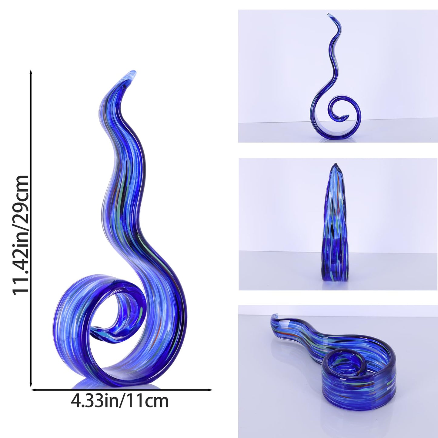 DOVDOV Hand Blown Glass Sculptures, Abstract Glass Figurines, Blue Glass Art Decorations Perfect for Decorating Coffee Tables, TV Stands, vanities, entryways, Offices, and Bookshelves.