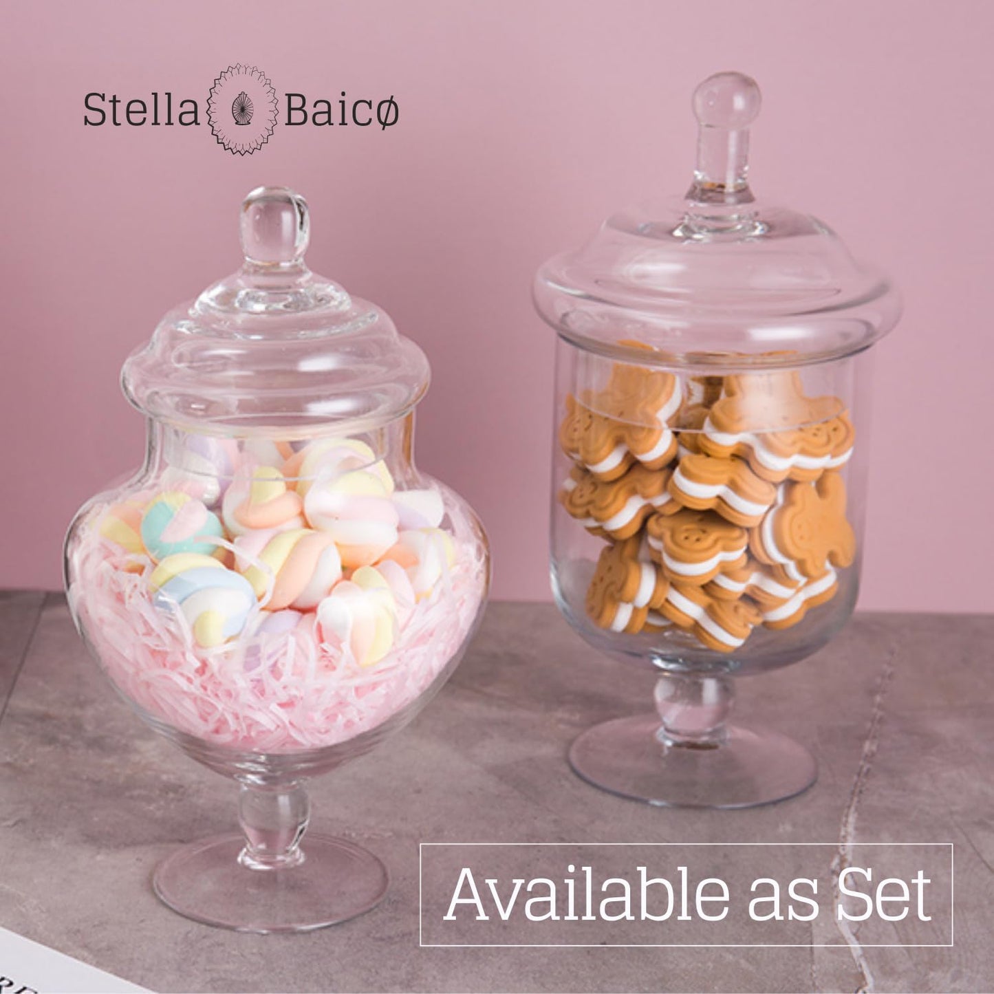 Stella Baic Small Heart-Shaped Glass Apothecary Jars with Lids, Clear, 28 Fl. Oz (9" H x 5" D), Perfect for Candy Buffet, Home Decor, Bathroom Storage, Wedding Party