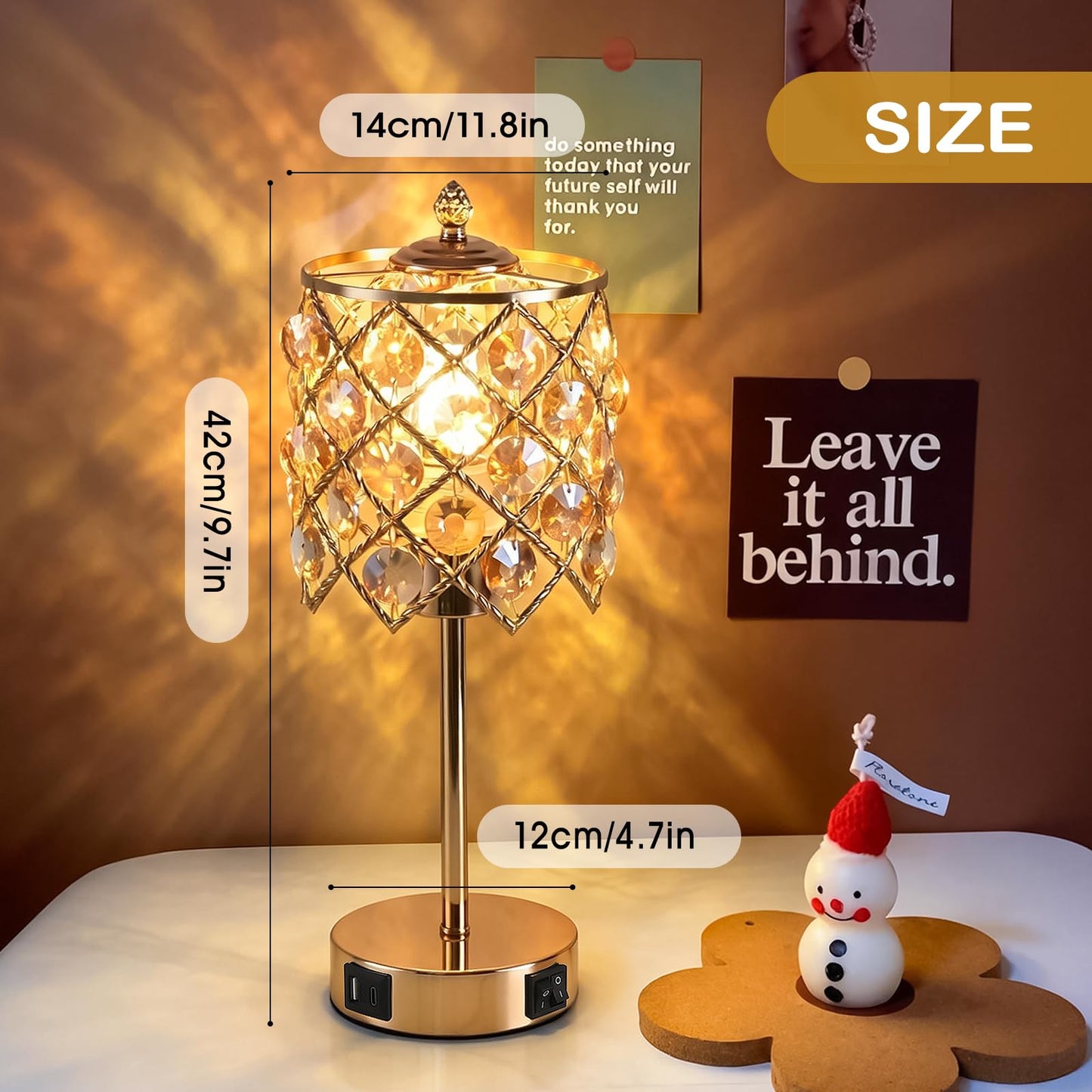 WELAISA Crystal Table Lamp, Gold, 3-Way Dimmable