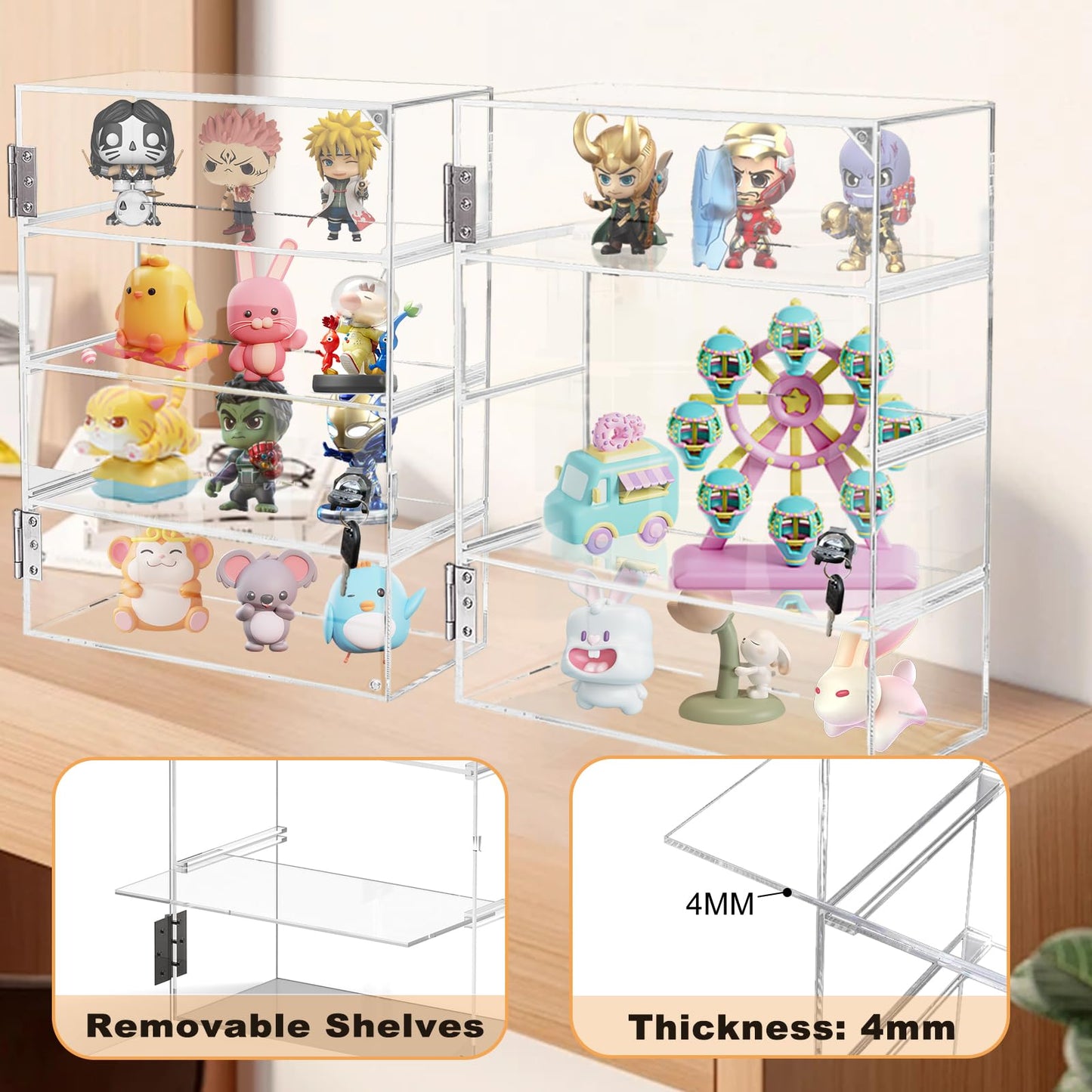 Acrylic Display Case with Lock Key 4 Tier Clear Display Case Locking Cabinet for Collectibles Figure Knife Rock Perfume Countertop Retail Showcase Display Box Wall Mount with Shelves 11.8x5.9x15.7 in