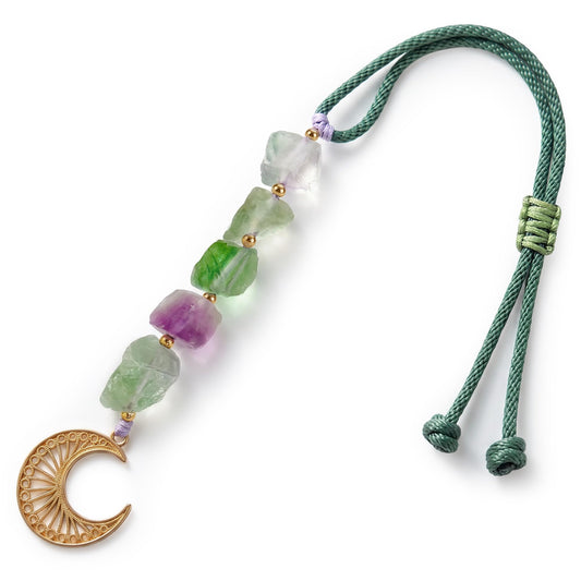 POSADINA Natural Fluorite Crystal Car Charm, Adjustable Rearview Mirror Interior Accessories, Handmade Gemstone Car Decor Hanging-Style Ornament, Boho Gift for Women