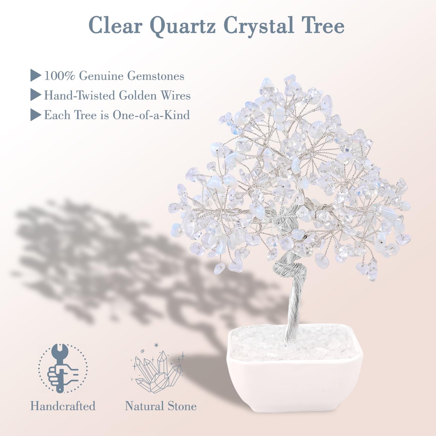 Clear Quartz Crystal Tree of Life – 7 Inch Master Healer for Energy Amplifying, Feng Shui Desk Decor with 243 Natural Gemstones – Handcrafted Silver Wire Gift Box for Meditation Spiritual Home Office