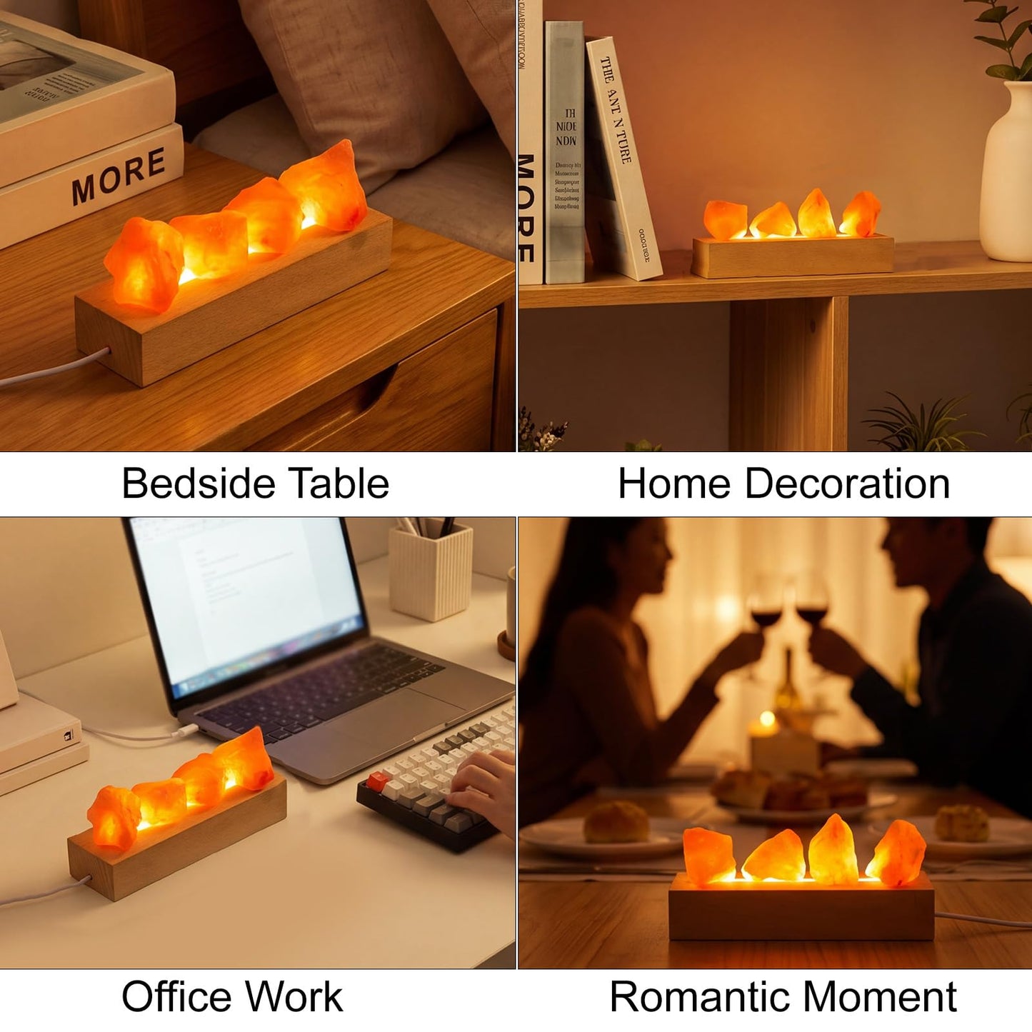 Runyangshi Crystal Night Lamp Natural Healing Himalayan Salt Raw Stone USB Port 3 Colours Dimming Mode Bedroom Lamp Suitable Night Light Ideal Gift