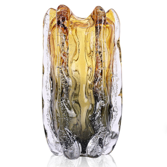 Hand Blown Glass vase, Featuring a Distinctive Wide-Mouth Design. This Large Amber-Colored Decorative vase embodies Modern Style, Perfect for Offices, Weddings, Living Room Coffee Tables, for Dining