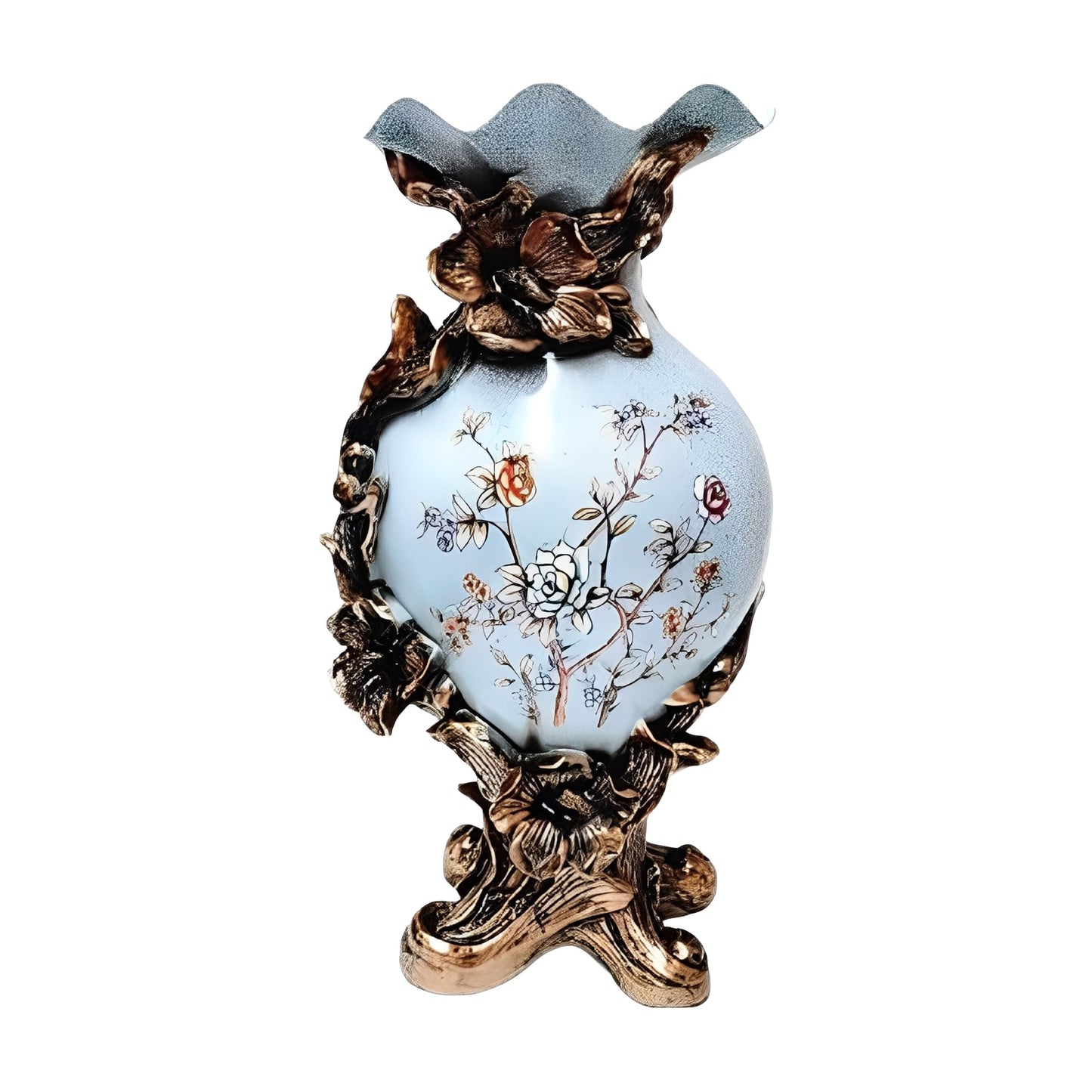 ICE Armor 19.5" H Light Blue Rococo Floral Embellished Pedestal Ceramic Vase Stylish Home and Office Decor Luxury Ornament Great Gift for Home Lovers