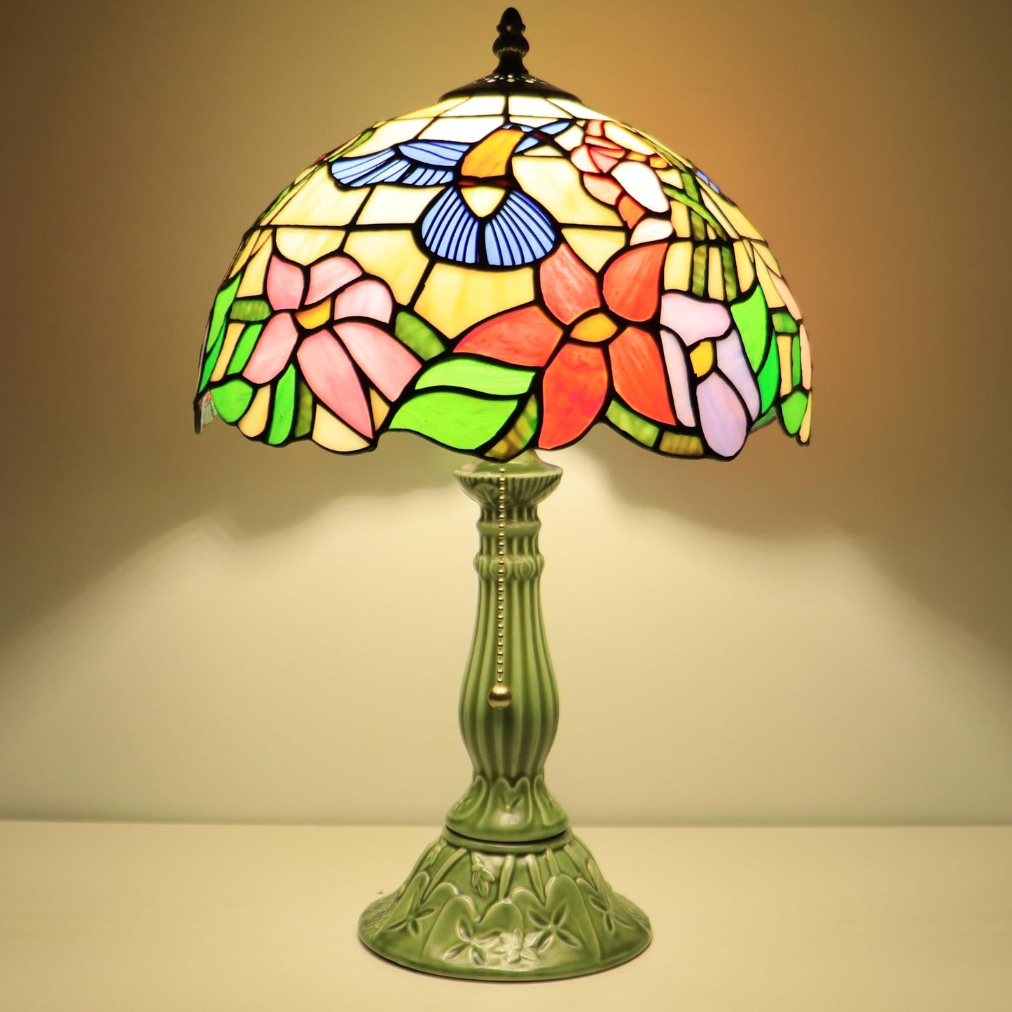 MQYXH Tiffany Style Stained Glass Table Lamp 18.5 Inch - Blue Hummingbird