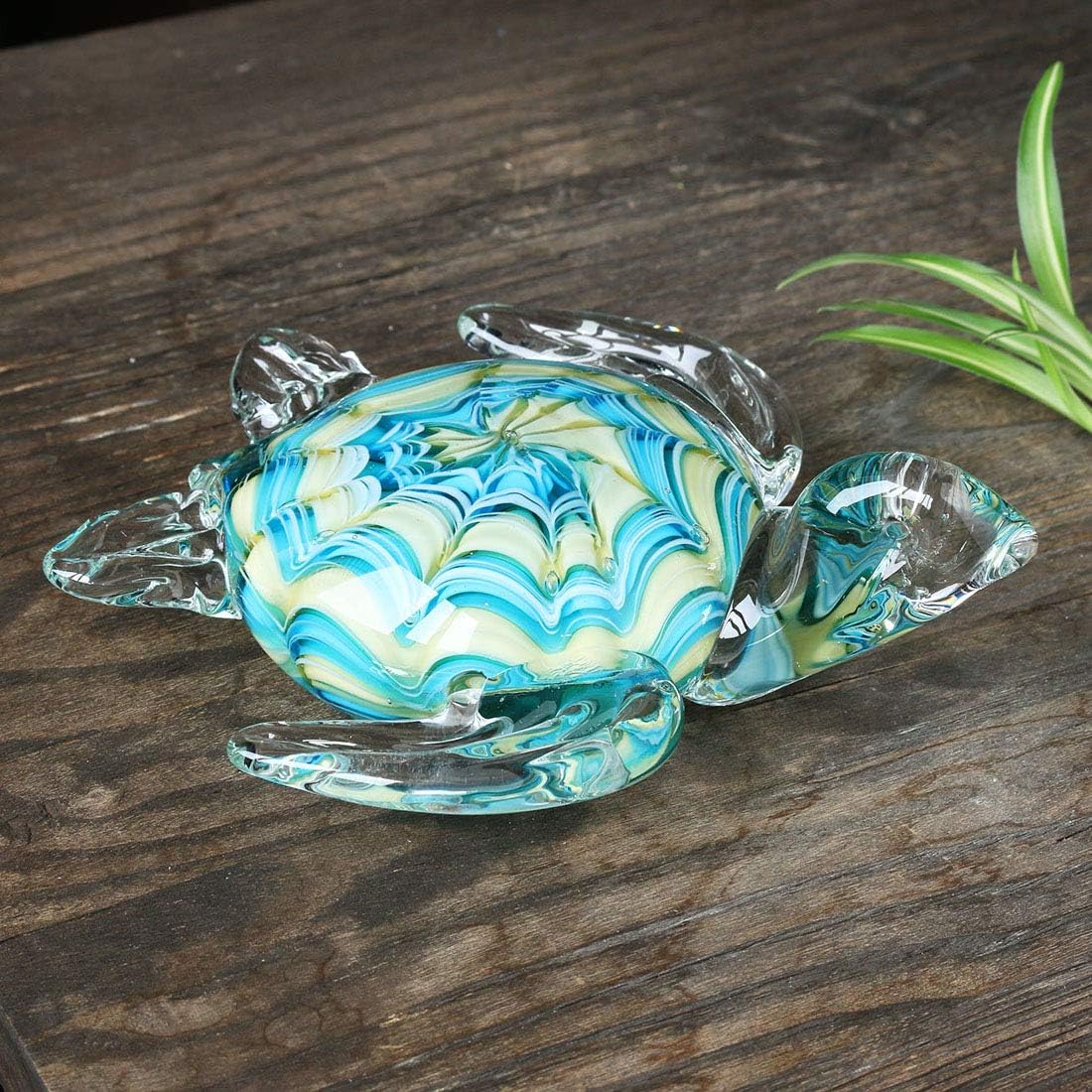 QFkris 6" Blown Glass Sea Turtle Figurine, Handmade Glass Sculpture, Home Decor, Birthdat Present