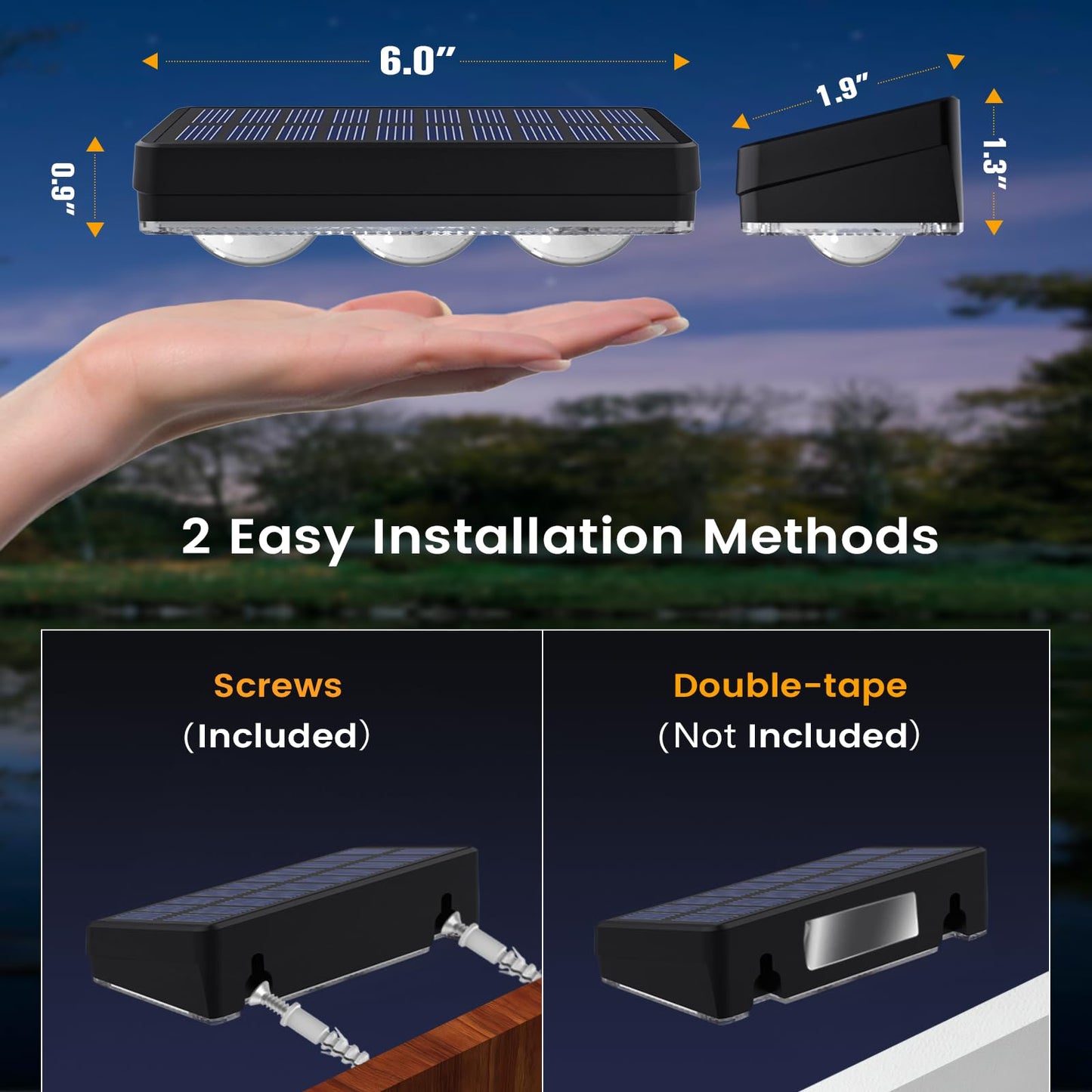 JOFIOS Solar Fence Lights Outdoor,1300mAh,Warm/Natural/Cool White,IP65 Waterproof,6 inch Fence Lights Solar Powered,Solar Lighting for Deck, Backyard, Railing(8Pack Black)