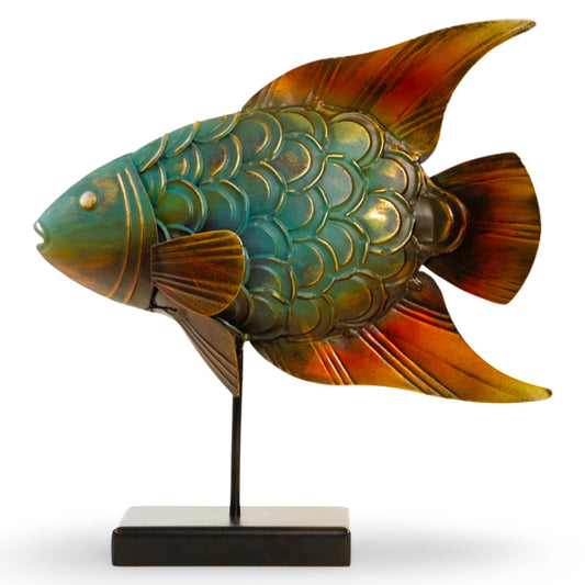Made Easy Kit Fish Metal Art Freestanding - Home & Kitchen Décor Sculpture Statue Antique Colorful Craft - Sea Ocean Beach Coral Costal Pond Marine Nautical River Water Inspired Statue Designs (Fish)