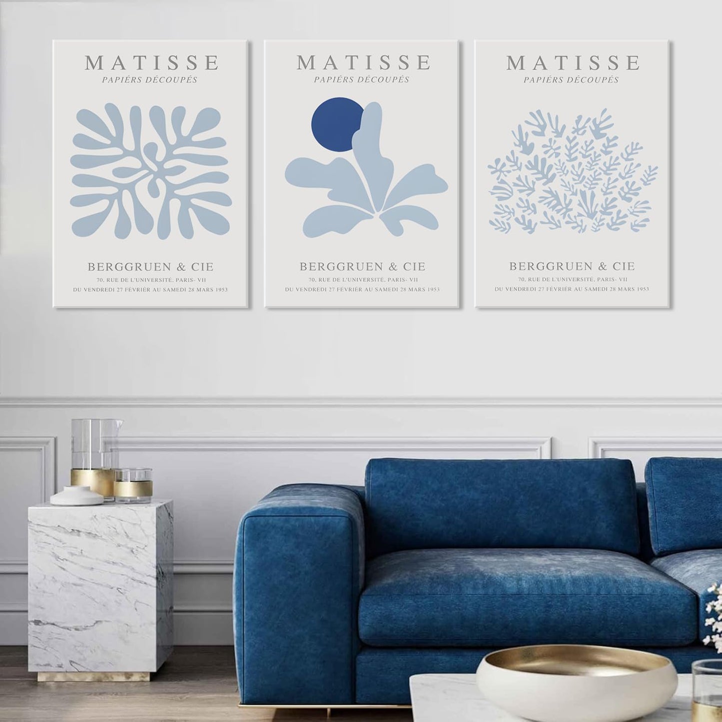 Framed Blue Posters Canvas Wall Art Set of 3 - Coastal Aesthetic Wall Decor Pictures Matisse Abstract Minimalist Prints for Bedroom Living Room Gallery Home Decoration 12×16 Inches