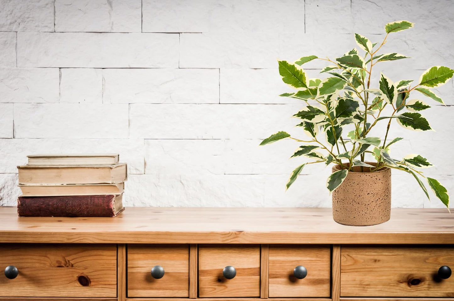 Ainuowei 12.8'' Fake Plants Ficus Plasitc Leaves Artificial Plants with Rustic Cement Planter Realistic Silk Faux Plants Perfect for Home Shelf Bathroom Kitchen Office Indoor Outdoor Decor