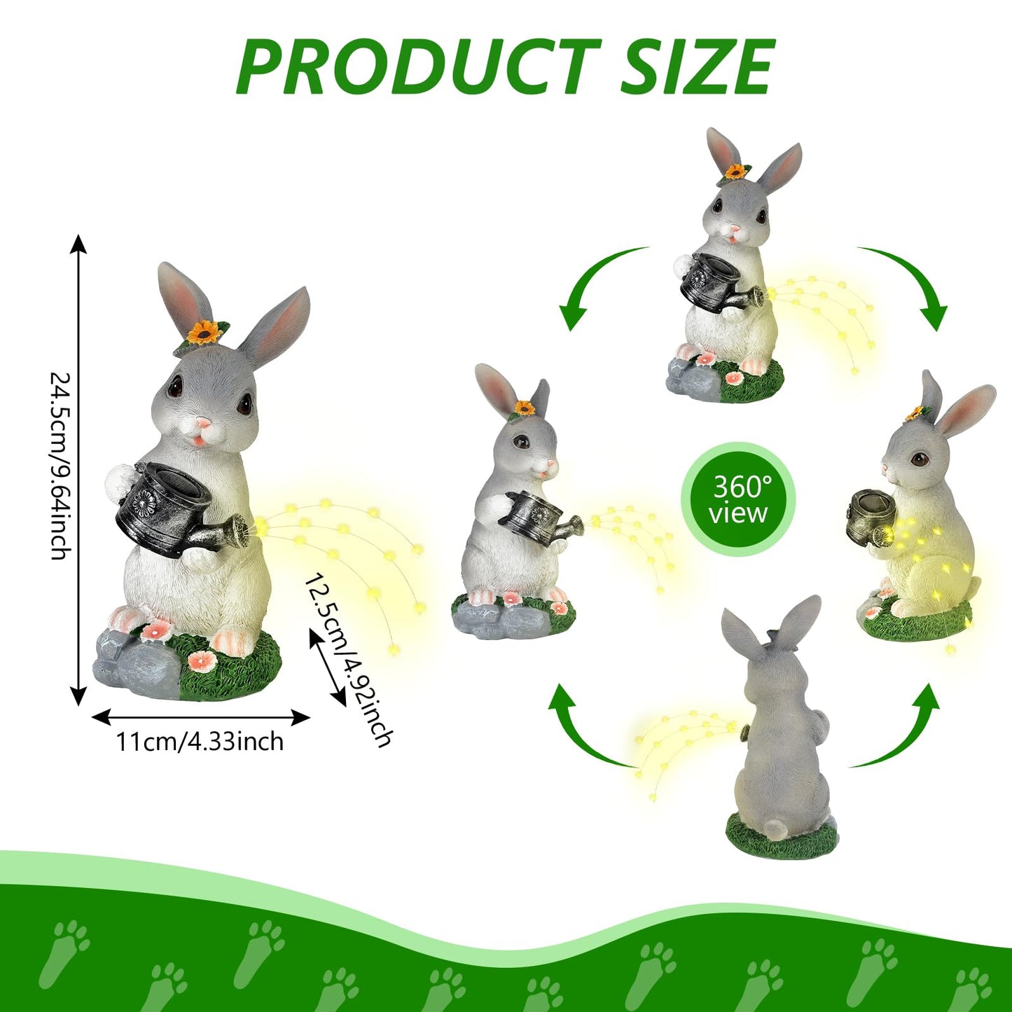 Foyucool Solar Garden Decor Watering Bunny Statues Outdoor, Outdoor Sculpture Figurine Statue Lights, Outdoor Garden Yard Lawn Patio Decoration, Unique House Warming Birthday Present for Women Family