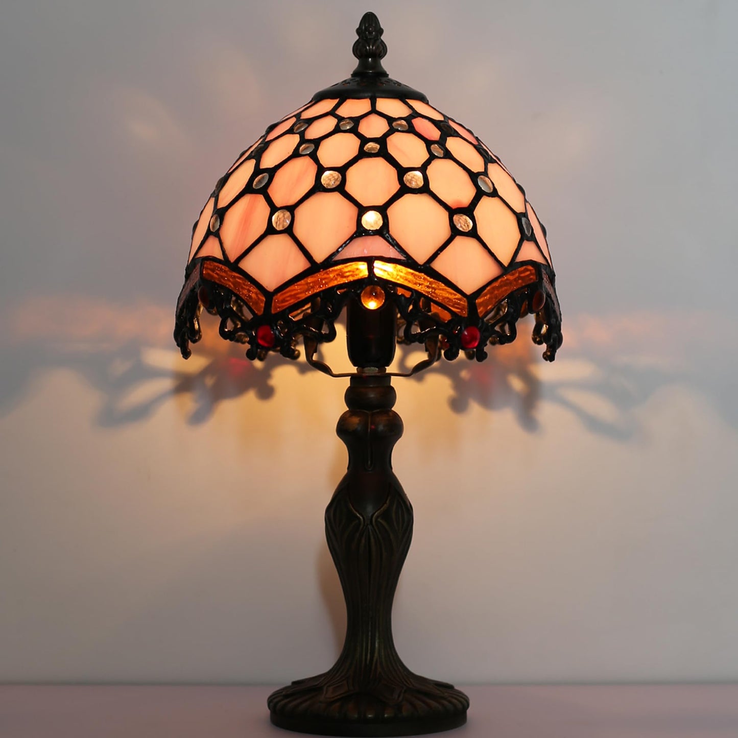 LUSTIX Small Tiffany Table Lamp Stained Glass Memory Lamp Pink Pearl Style