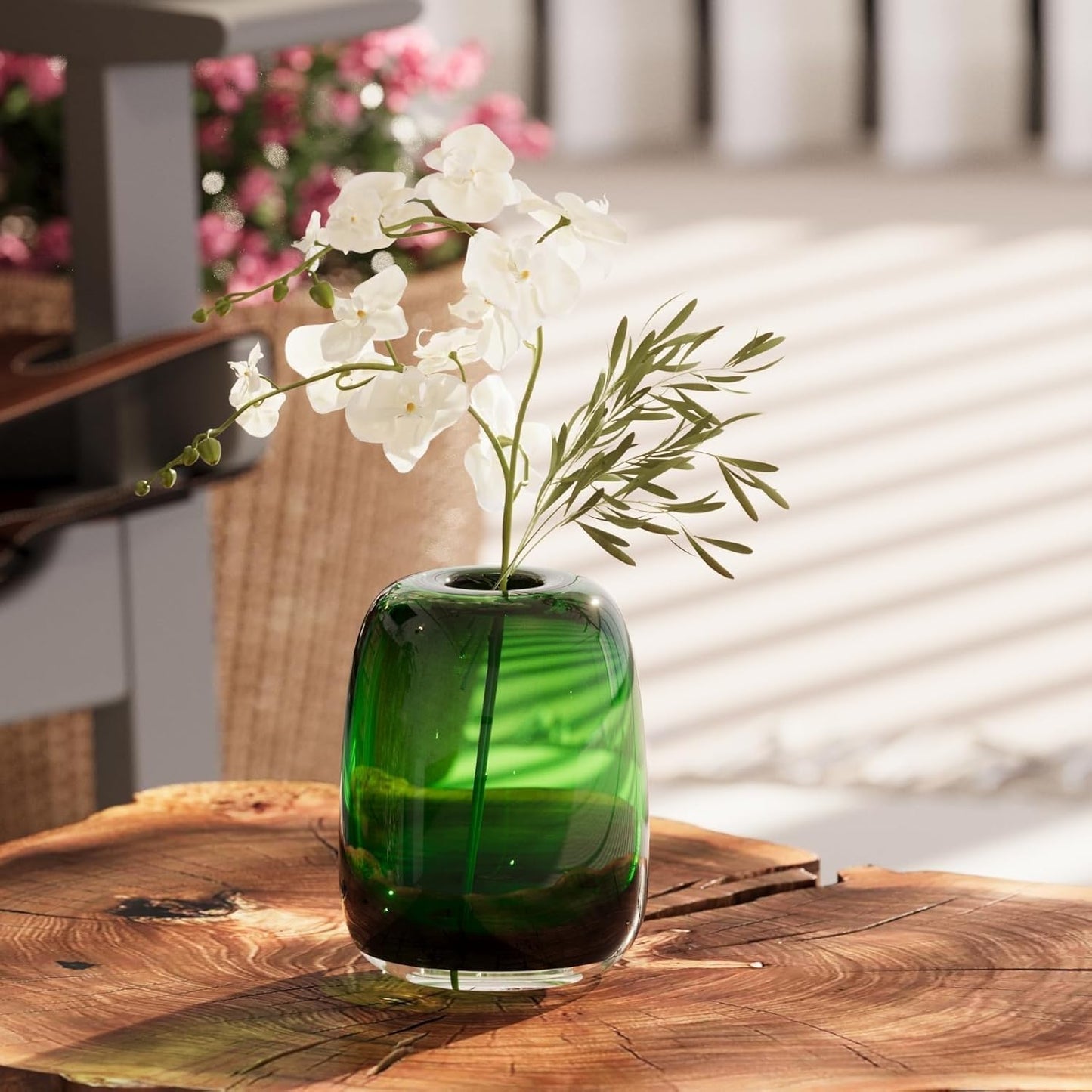 Relexome Dark Green Glass Flower Vase for Centerpieces Flowers 6.7 Inch Round Modern Glass Bud Vase Decorative Vases for Home Decor, Living Room, Dining Table, Entryway, Shelf, Office