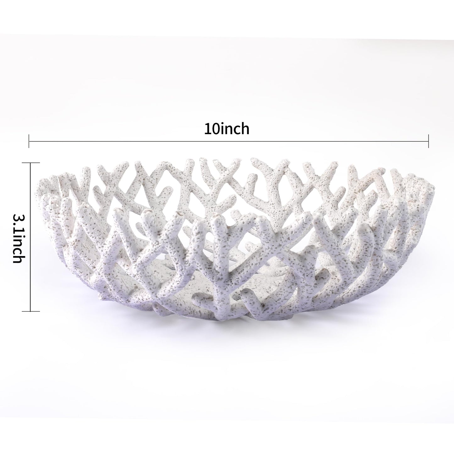 10-Inch White Resin Coral Bowl, Handcrafted Hollow Carved Coastal Art Decor