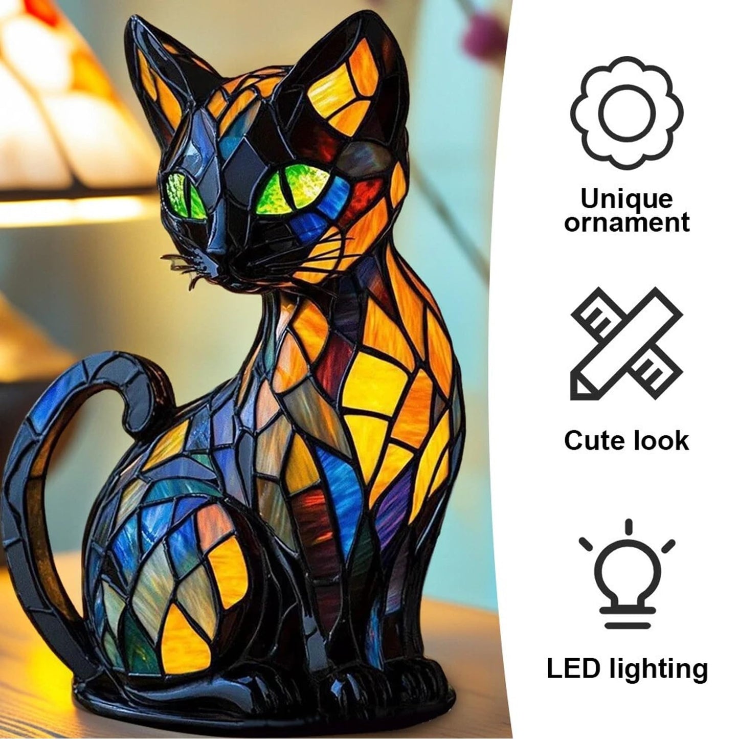 Neioaas Cat Lamp, Retro Cat Resin Table Lamp – Animal Table Lamp 3D Cute Pet LED Lights,Stylish Home Decor Lighting,Tabletop Night Light for Kids' Room & Bedroom Decor,Ideal Gift for Lovers(Cat A)