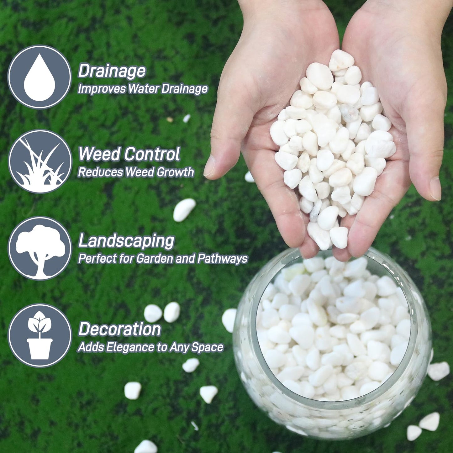Mulctun 6Lb White Rocks for Plants, 1/4"-3/4" White Pebbles, Decorative Stones for Vases, Small Aquarium Gravel for Fish Tank Garden Rocks for Potted Plants & Home Decor