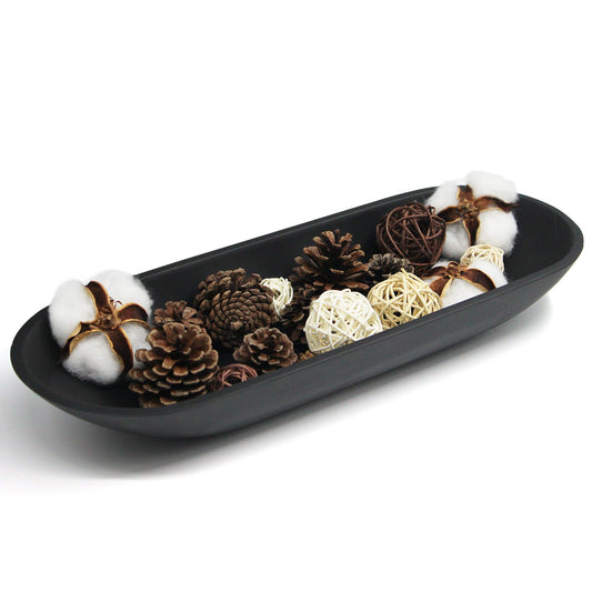 LIN CHUAN Large Decorative Bowl for Home Decor - Long Dough Bowl with Anti Slip Base for Table Centerpieces - Black Minimalist Design Dough Decor Bowl for Coffee Table, Dining Table Centerpiece