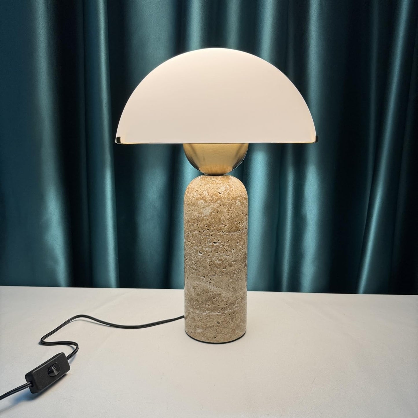 LIFENICEST Scandinavian Modern Table Lamp Frosted Glass Shade Travertine Lamp Natural Stone Desk Lamp Mid-Century Dome Bedside Lamps for Living Room Side Lamps Bedroom Nightstand Light