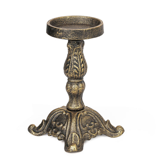 Sungmor Vintage Cast Iron Pillar Candle Holder,7.5" Tall Heavy Duty Candlestick Holder,Decorative Candle Stand for Table Centerpiece