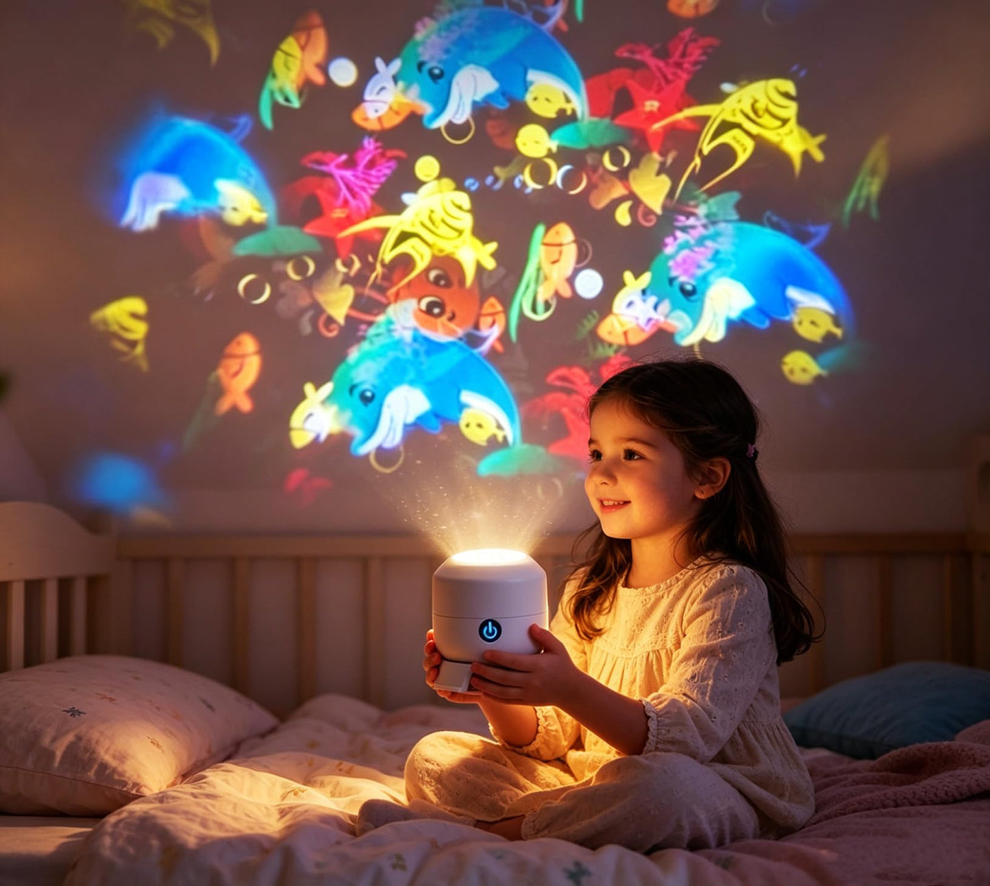 Yinhamnl Dynamic Rotating LED Projector Ocean Light, 2-in-1 LED Ocean Light Projector, 360° Rotating USB Rechargeable Night Light Projector for Bedroom Home Decor Gifts